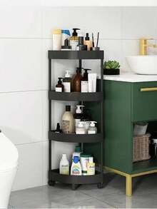 3/4/5-Tier Plastic Corner Shelf, Brushed Finish, Foldable Design, Easy Assembly, Space-Saving Triangular Rack With Wheels For Bathroom, Kitchen, Bedroom, Home & Office Storage Of Food, Tools, Cosmetics, Towels, Books - Freestanding Tiered Shelf, Shelves For Storage - White - View 11
