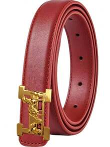 1pc Women Fashion Belt Women Luxury Designer Cowhide Belt Jeans PU Leather Belt Gold Buckle Belt Summer School Fall, Autumn, Halloween - Multicolor - View 7