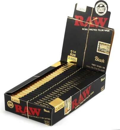 RAW Classic Black 1 1_4 Size Natural Unrefined Ultra Thin 79mm Rolling Papers (6 Packs)