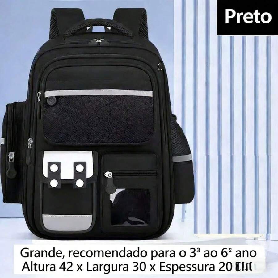 Unisex Children's School Backpack - Orthopedic And Ergonomic - Lightweight, Durable, With Multiple Compartments - 黑色 - 查看 1