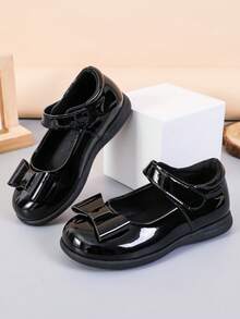 1 Pair Fashion Solid Color Bow Round Toe Flat Shoes, Comfortable & Soft, Suitable For School, Commuting, All Seasons - glossy black - View 8