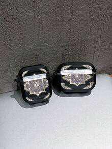 Luxury Mandala Print Compatible With Airpods Case, Glossy Black Shockproof Protective Cover Compatible With AirPods 1/2/3/Pro, Boho Aesthetic - Black - View 3