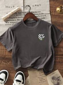 Tween Boys Casual Printed Crew Neck Short Sleeve T-Shirt, Summer Top - Dark Grey - View 2