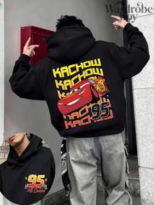 Disney Printed Hoodie, Men's95 Lightning McQueen Hoodie, Disney Cars Movie Hoodie, Unisex, High-Quality , Suitable For Spring And Autumn, Very Comfortable  | Exquisite Design | Best Choice For Gifts - 黑色 - 查看 1
