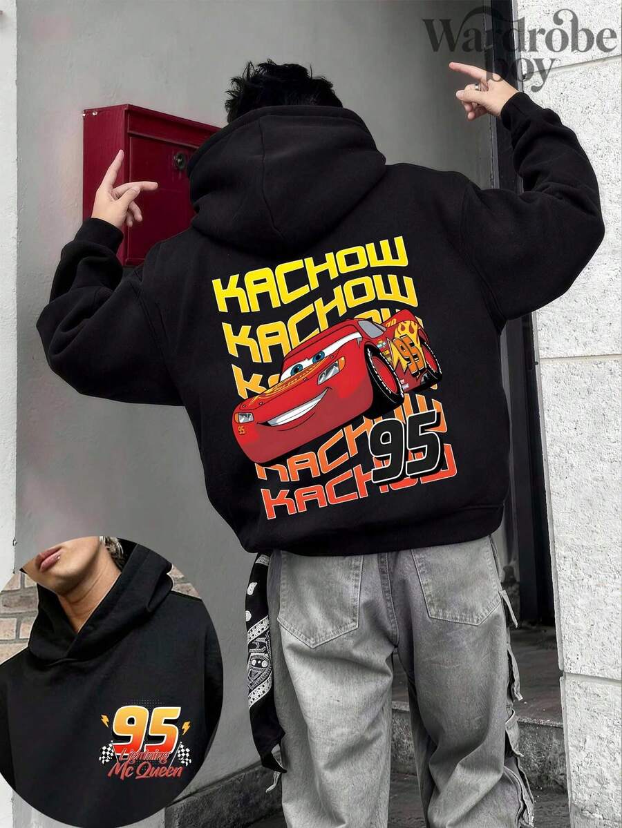 Disney Printed Hoodie, Men's95 Lightning McQueen Hoodie, Disney Cars Movie Hoodie, Unisex, High-Quality , Suitable For Spring And Autumn, Very Comfortable | Exquisite Design | Best Choice For Gifts - 黑色 - 查看 1