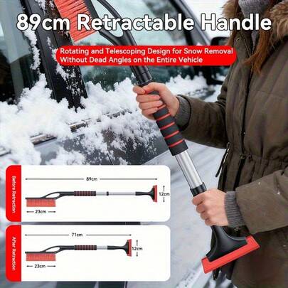 2-In-1 Winter Car Snow Shovel, Extendable Handle, Wide Brush Head, Sturdy Structure, Outdoor Skiing Supplies, Suitable For Road, Yard, Vehicle Snow, Ice And Frost Removal
