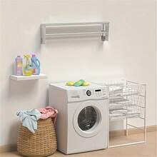 1pc Towel Rack, Stainless Steel Wall Mount Drying Rack, Solid Hook, Toilet Bathroom Shelf, Mobile Telescopic Folding Towel Holder Shelf, Bathroom Accessories - Silver - View 3