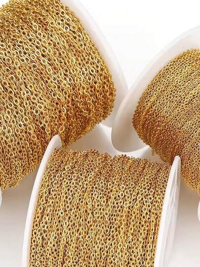 100厘米不锈钢链，1/1.5/2毫米，金钢色O型链环，适用于DIY珠宝制作，项链、手链，散装链条材料