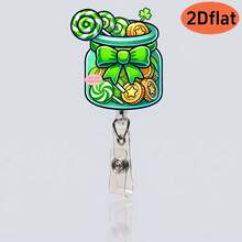 Carrete retráctil para el Día de San Patricio con diseños de trébol de la suerte, arcoíris, monedas y duendes, adecuado para portadores de tarjetas de identificación, regalos festivos - Multicolor - Ver 16