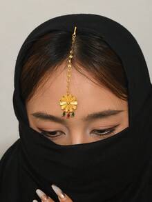 1 pieza Tocado de cadena para el cabello con circonita sintética estilo retro, adecuado para mujeres en fiestas, actuaciones y uso en el escenario - Dorado - Ver 6