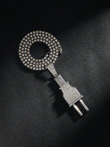 镶满水钻的充电式链项链 - 3D立体设计，嘻哈配饰 - 銀色 - 查看 13