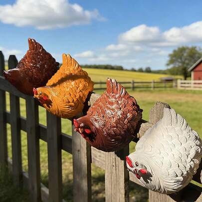 1pc American Country Style Chicken Fence Garden Decor, Funny Hen Ornament For Home & Outdoor, Housewarming Or Friend Gift