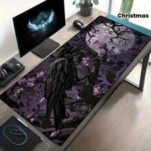 1pc Gothic Raven & Moonlight Pattern Mouse Pad | Material: Non-Slip Rubber | Pattern: Purple Flowers & Black Branches | Suitable For Office & Gaming | Charming Desktop Decor | Ideal Gift For Birthday Or Christmas - Crow - View 2