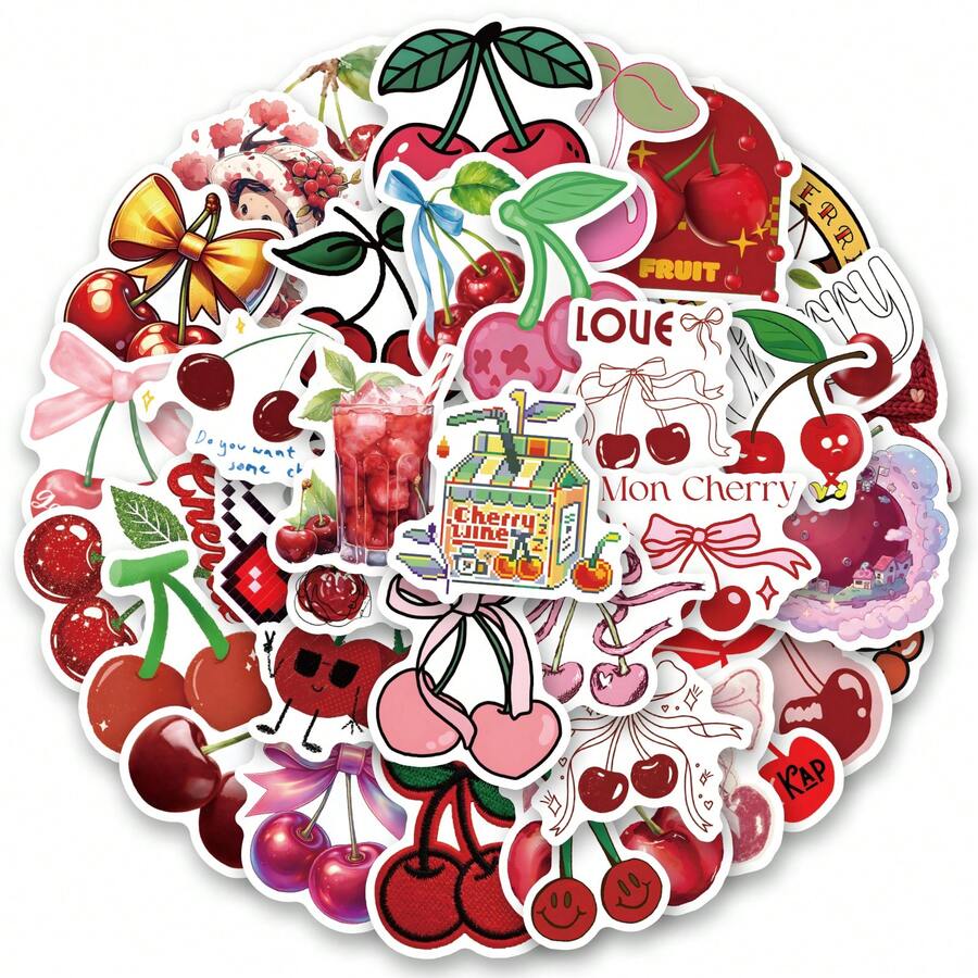 61张樱桃图案贴纸，美观实用，可用于剪贴簿、日记本、笔记本电脑、保险杠、滑板、水瓶、电脑、手机、贺卡、相册、家具等装饰。