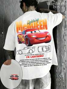 Disney Printed T-Shirt,Men's Lightning McQueen And Sally Carrera T-Shirt, 'I Am Lightning, I Am Sally' T-Shirt, Disney Cars Couple Outfit, Radiator Springs Trip, Vintage Racer, Unisex,High-Quality Pure Cotton T-Shirt,Suitable For All Seasons, Comfortable And Breathable| Exquisite Design | The Best Choice For Giving Gifts - Blanc - Voir 1