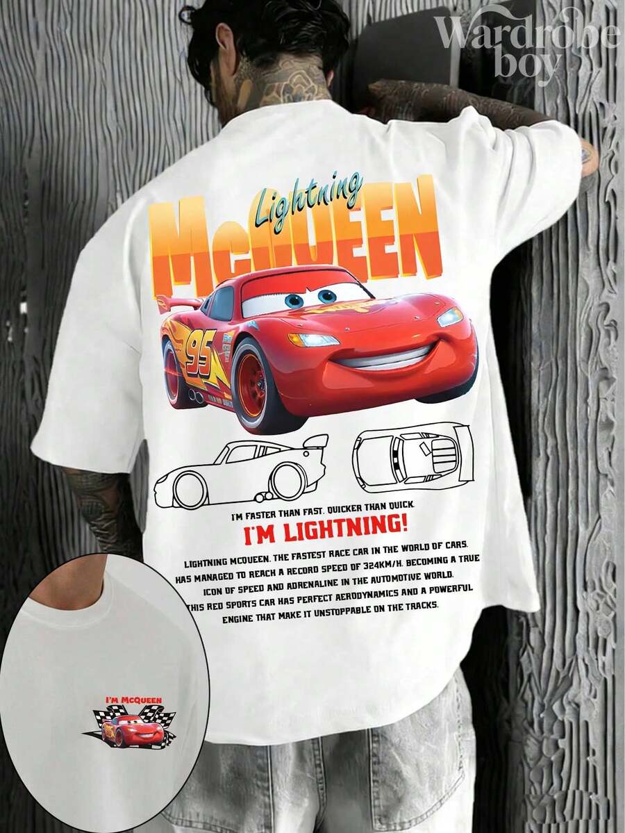 Disney Printed T-Shirt,Men's Lightning McQueen And Sally Carrera T-Shirt, 'I Am Lightning, I Am Sally' T-Shirt, Disney Cars Couple Outfit, Radiator Springs Trip, Vintage Racer, Unisex,High-Quality Pure Cotton T-Shirt,Suitable For All Seasons, Comfortable And Breathable| Exquisite Design | The Best Choice For Giving Gifts - Blanc - Voir 1