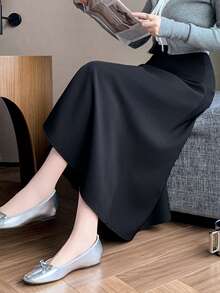 1pc Women's High Waist A-Line Skirt, Flattering Flared Design, Versatile Suit Skirt - Black - View 8