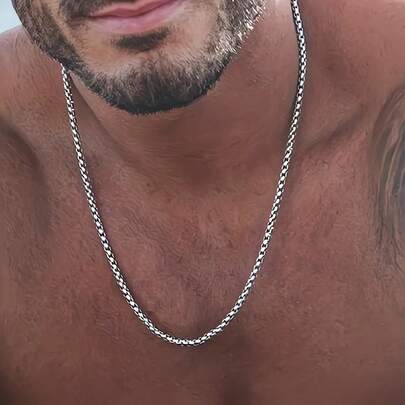 1pc Stainless Steel Square Pearl Necklace For Men And Women - Street Style Hip Hop Jewelry Accessory, Perfect Gift For The Holidays