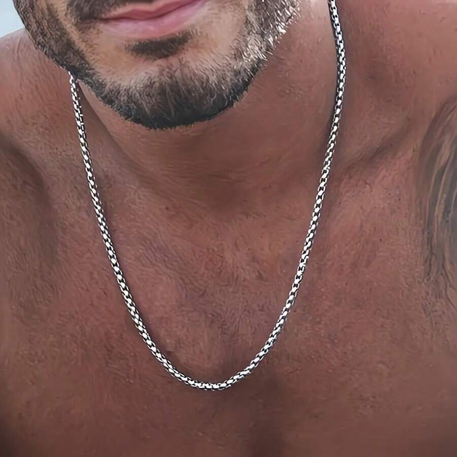 1件装不锈钢方形珍珠项链，男女皆宜 - 街头嘻哈风格饰品，节日完美礼物 - 彩色 - 查看 1