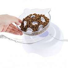 15° Tilted Transparent Plastic Cat Bowl, Cute Round Bottom Slanted Rim Single Pet Feeding Bowl - White - View 4