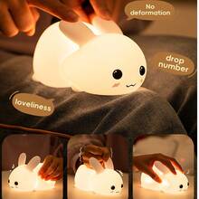 Cute Rabbit Lamp, 7 Color Changing Dimmable, Soft Silicone Material Suitable For Bedroom Lamp With Timer And Rechargeable, Room Bedside Desktop Decorative Light Gift - 新款玉兔伴睡燈(七彩) - 查看 4