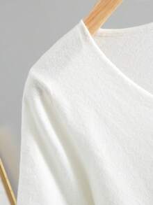 GIGOGOU Áo thun nữ tay ngắn dệt kim mềm mại, thoải mái, kiểu dáng thường ngày, màu trắng, thích hợp cho mùa xuân/hè. - trắng - Xem 8