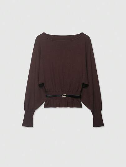 Women's Solid Color Batwing Sleeve Off-Shoulder Sweater With Belt