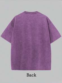 Women's Casual Purple Washed Cotton T-Shirt, Short Sleeve Drop Shoulder Round Neck Long Tee For Everyday Comfort - 紫色 - 查看 3