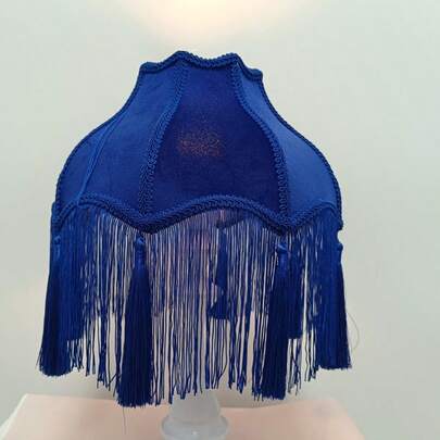 Elegant Princess Lampshade, Vintage Blue/Pink/Orange/Black Velvet Tassel Lampshade Decoration, Tassel Fringe (Lampshade Only, Excluding Lamp Base)