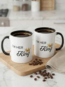 国王和王后情侣马克杯套装，11盎司陶瓷咖啡杯带把手，保温旅行杯，情人节结婚纪念日礼物 - 黑色 - 查看 10