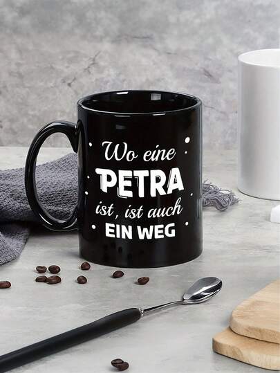 1个325毫升趣味德语文字陶瓷马克杯，4种颜色可选，适合作为佩特拉的幽默礼物，微波炉适用咖啡杯