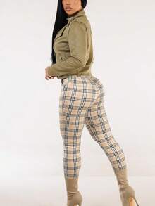Butt Lift Stretchy Plaid Skinny Ankle Pants Cream - 彩色 - 查看 6