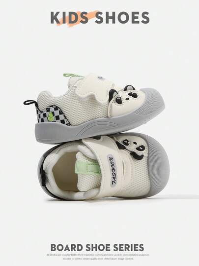 1 Pair Cartoon Animal Print Plaid Decorated Synthetic Leather Round Toe Hook And Loop Casual Toddler Shoes, Suitable For Indoor, Outdoor Play, Daily Wear [Please Select Size Based On Actual CM Measurement]