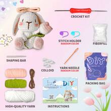 1个郁金香兔子，适合初学者，包含分步视频教程，可爱的针织工艺品，也是很棒的礼物（配件颜色随机） - 彩色 - 查看 3