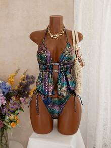 女士亮面蛇纹比基尼套装，夏季 - 彩色 - 查看 1