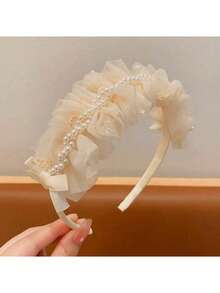 1pc Girl's Birthday Crown Headband, Photo Prop Accessory, Princess Hair Clip - Beige - View 8