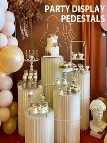 1/3/4 piezas Pedestal de cartón, Soporte de columna plegable, Accesorio para boda, Pilar de exhibición en el piso, Base de caja DIY con parte superior redonda y columna plegable de tubo de papel, Material: Papel, Capacidad de carga: 20kg - Blanco - Ver 1