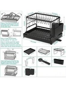 Bộ giá phơi bát đĩa 2 tầng màu đen trắng đặt trên bồn rửa - Có thể tháo rời, dung tích lớn, kèm khay thoát nước và giá đựng dụng cụ. - Nhiều màu - Xem 9