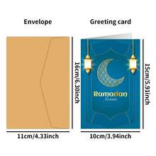 12 thiệp chúc mừng Ramadan kèm phong bì - Thiết kế trăng và đèn lồng, thiệp chúc mừng Eid Mubarak dành cho gia đình, bạn bè, thiệp chúc mừng năm mới Hồi giáo. - Nhiều màu - Xem 2