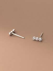 1 Pair S925 Sterling Silver Minimalist Three-Diamond Stud Earrings, Women's Tiny Sparkling Fresh Sweet Elegant Earrings, Exquisite Holiday Gift - Round - View 8