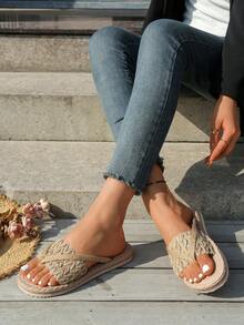 Dép xỏ ngón thời trang nữ, dép sandal xỏ ngón cỡ lớn, thích hợp cho kỳ nghỉ ngoài trời, dép hở ngón, dép sandal đế bằng trang trí nơ cho nữ, dép mùa hè nhẹ, giày đi biển chống trơn trượt cho nữ. - Màu Khaki - Xem 3