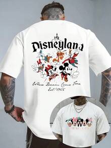 Disney Disneyland Est. 1955 Mickey & Co Double-Sided Graphic Oversized T-Shirt, Unisex Disney Park Retro Mickey & Friends Te - trắng - Xem 1