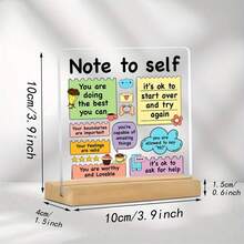 1 pieza Decoración motivacional de salud mental - Tablero de recordatorio de afirmación positiva y autocuidado, con base de madera, adecuado para oficina relajante, aula, decoración de escritorio del hogar - No se necesita electricidad, letrero acrílico fácil de limpiar, aplicable para asesoramiento, aula, lugar de trabajo - Pantalla de cita inspiradora plana 2D - Multicolor - Ver 7