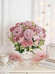 1pc Artificial Peony Flower Bouquet, Hydrangea & Dahlia, Valentine's Day Gift, Birthday Party Decor, Wedding Flower Basket, Bridal Bouquet, Home Decor, Restaurant, Bedroom, Windowsill, Vase Decor, New Year Decor, Outdoor Garden, Back To School - Bean Paste Color - View 4