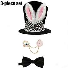 3pcs Easter Bunny Costume Set - Plush White Rabbit Top Hat, Pocket Watch, Bow Tie, No Battery Required - Ideal For Easter, Halloween And Christmas Costume Parties - Multicolor - View 10