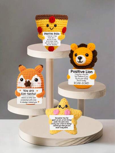 1pc Handmade Crochet Desktop Decor Ornament, Cute Doll Figurine, Ideal Birthday Gift For Best Friend, Girlfriend, Sister, Mom, Grandma, Coworker, Family, Positive Emotion Support, Creative Party, Halloween, Christmas Plush Doll