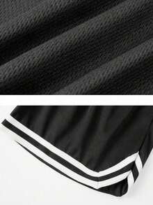 Pantalones cortos deportivos de talla grande para hombre con cordón en la cintura, aptos para el transporte diario y el fitness - Negro - Ver 4