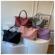 Túi tote nylon - Túi du lịch màu hồng dung tích lớn với viền da, túi xách qua đêm gấp gọn dành cho nữ. - Nhiều màu - Xem 1