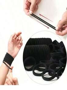 50pcs Black Simple Plain Color Elastic Hair Tie, 50pcs Autumn New Arrivals Casual Daily Black Elastic Hair Accessory For Women, Minimalist Ponytail Holder, Hairstyles Ideas, Rubber Band, Hair Accessories Set Autumn New Arrivals - 50pcs - View 6