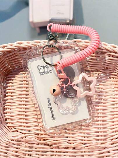 1pc Transparent Card Holder With Keychain And Wrist Strap, Retractable ID Card Case, Clear PVC Card Holder, Suitable For Students, Fans And Office Workers, Ideal Back-To-School Gift